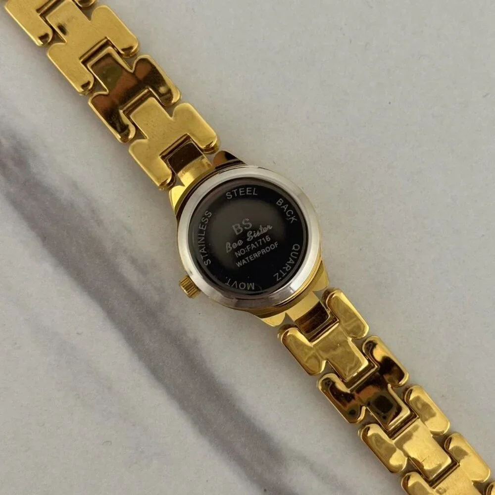 SKU:0013 cute gold watch metal bracelet zircon stone vintage style+in a gift bag
